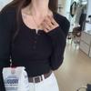 American-Style Button-Down Half-Open Collar Long-Sleeve Slim Fit Korean Base Layer Top