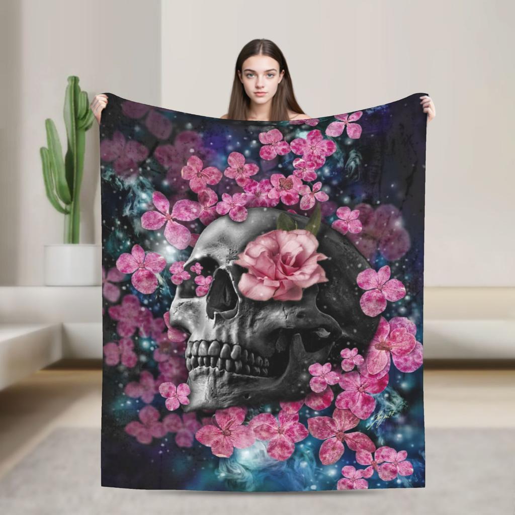 Floral Skull Vintage Blankets Day of the Dead Wool Awesome Soft Throw Blankets for Home All Season