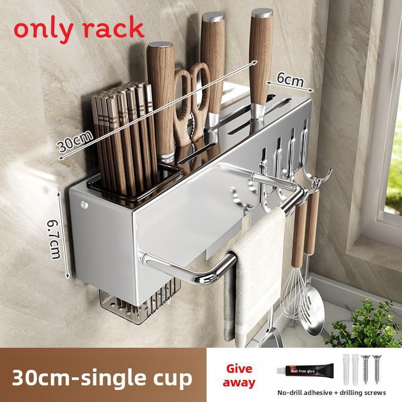 Stainless Steel Wall Mount Kitchen Utensil Organizer With Multiple Hooks For Home Storage