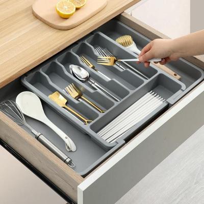 Plastic Expandable Utensil Tray Large Capacity Waterproof Silverware Drawer Organizer Adjustable Utensil Tray Set Kitchen