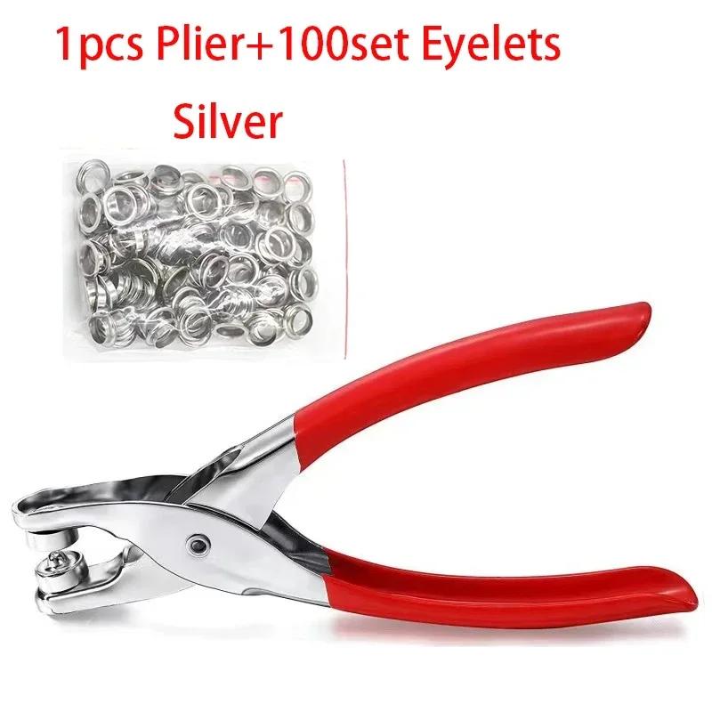 1 Set 1/4 Inch Grommet Eyelet Plier Set, Eyelet Hole Punch Pliers Kit With 100 Metal Eyelets, Grommet Tool Kit For Leather\ ][