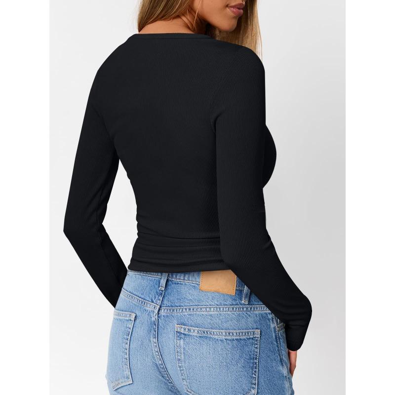 TIFICY Camicette e camicie con scollo a V a maniche lunghe con stampa tinta unita primavera autunno moda casual da donna