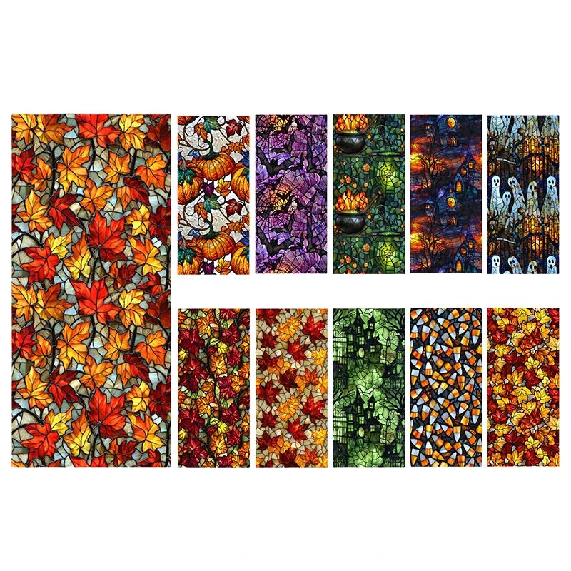Halloween Theme Window Film PVC Stained Glass Films Door Window Stickers Home Bathroom Balcony Office Party Decor Privacy Film