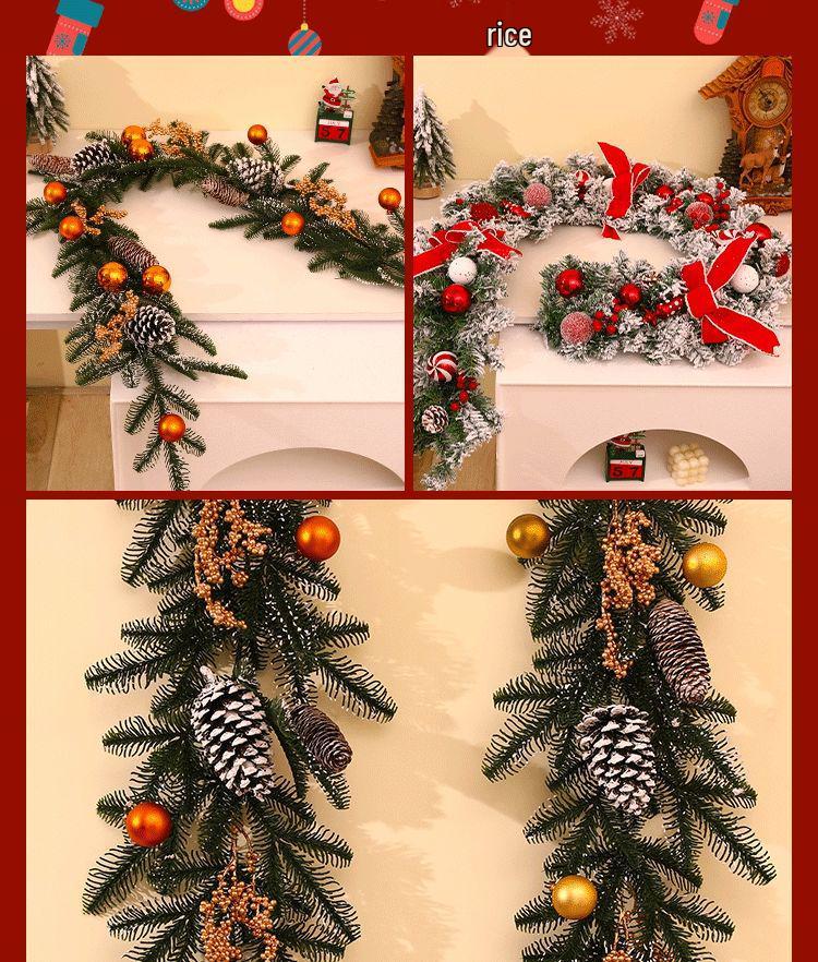 2025 Christmas Encrypted Rattan Wreath Hanging Ornaments for Door & Wall with Snow Scene Decor