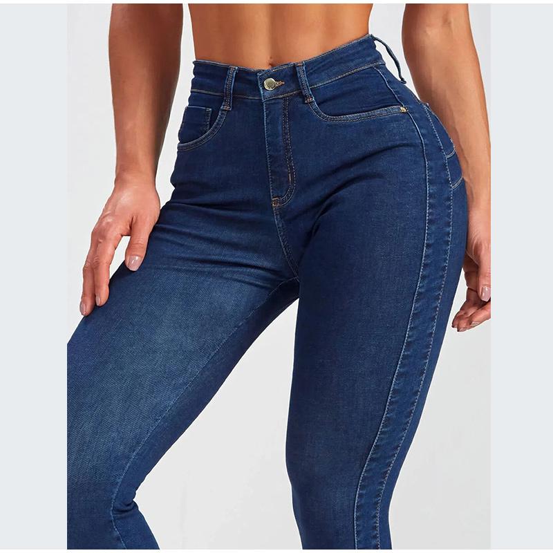 Dámské džíny Slim Fit Elastický pas Vysoký pas 2025 Jaro Léto Nový styl Plus Size Kalhoty s úzkou nohavicí Dlouhé džíny Ženský model