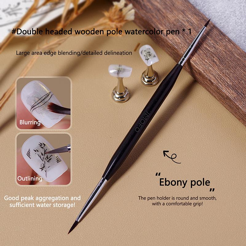 Pensulă Nail Art cu Cap Dublu, Pensulă pentru Detalii din Lemn de Santal, Stilou pentru Gel de Unghii, Pensulă pentru Pictură, Vârf pentru Manichiură, Extensie