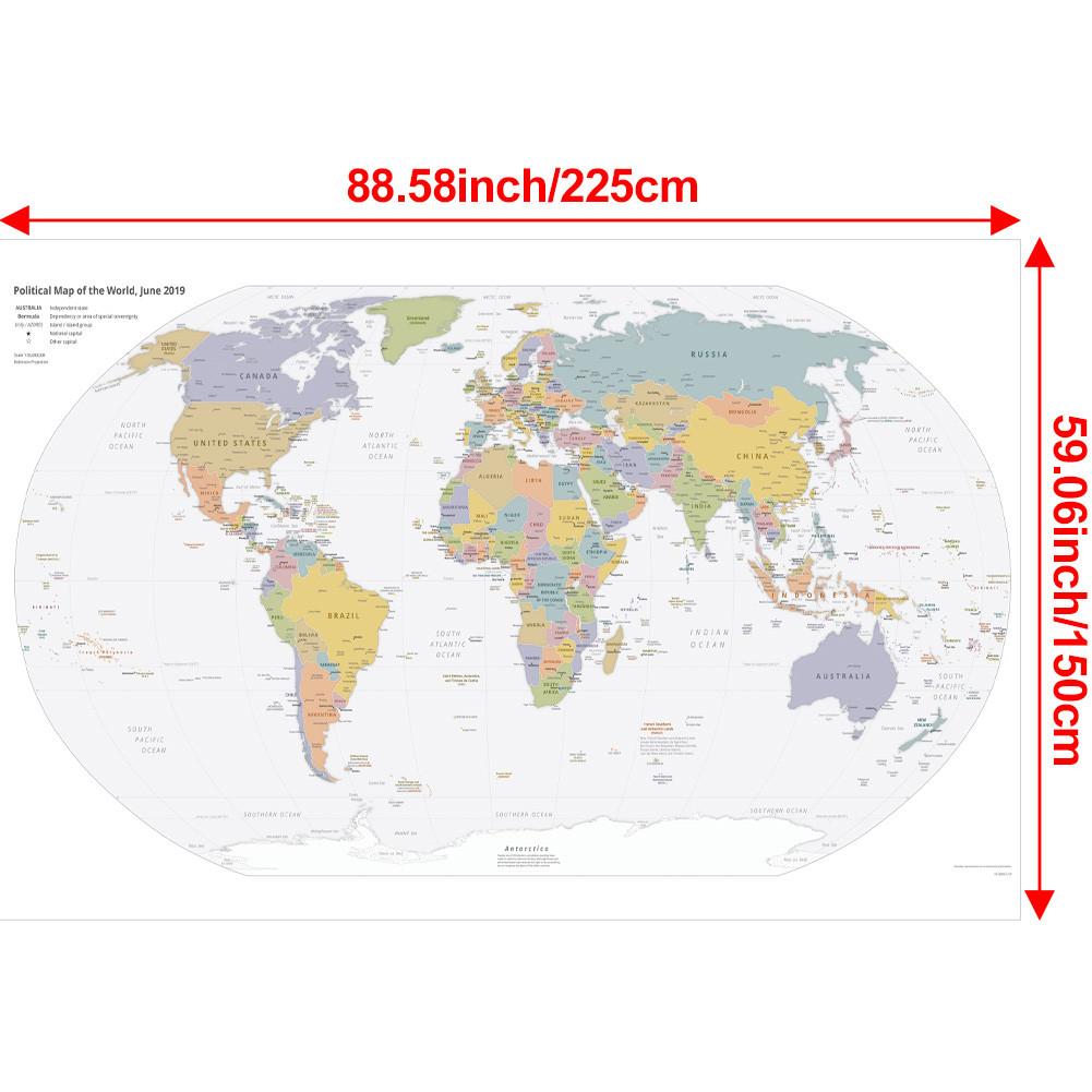 Large Political World Map Poster Retro Decorative Wall Art Print Paper Map Office School Classroom Home Decor Sticker