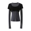 Women 2 In 1 Color Block U Neck Long Sleeve T-Shirt Slim Fit Fake Two Piece Layering Modal Wool Casual Top