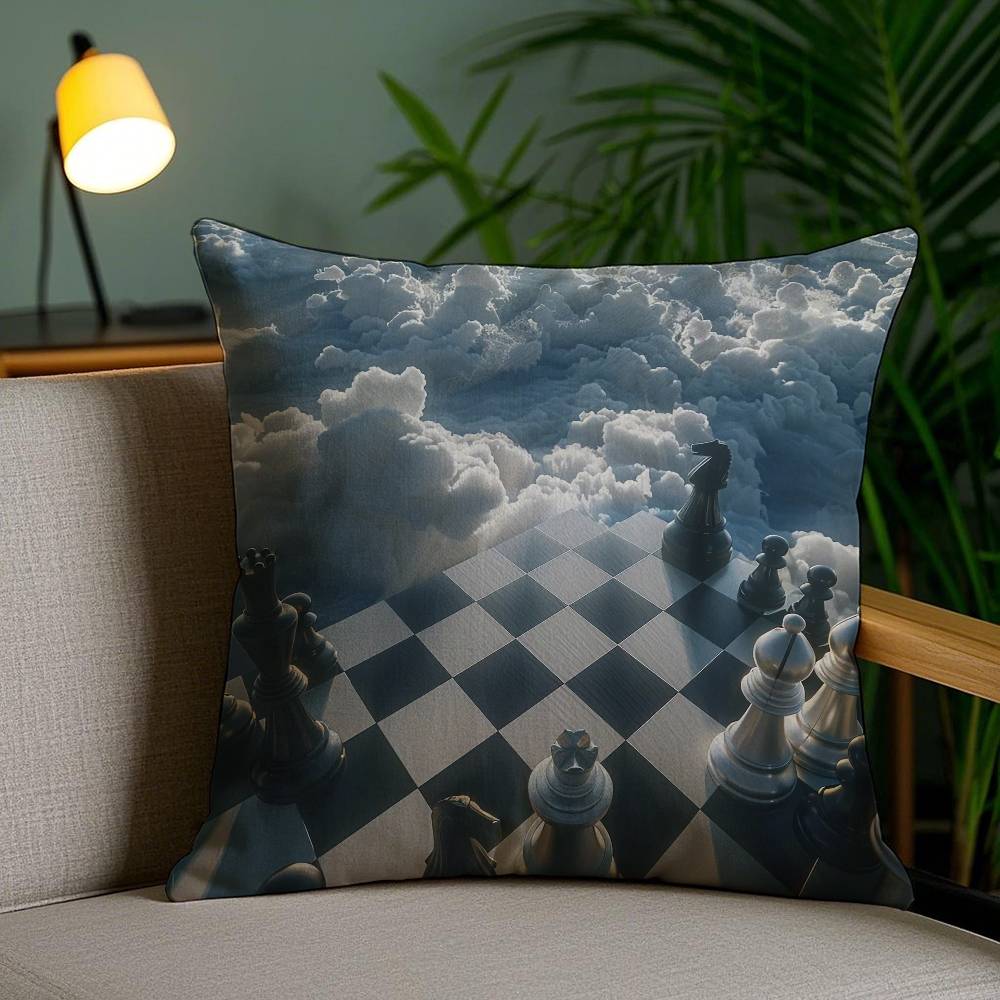 Classic Chess Pillow Case Office Sofa Dorm Chair Back Short Plush Double-sided Printing Home  Cushion Cover