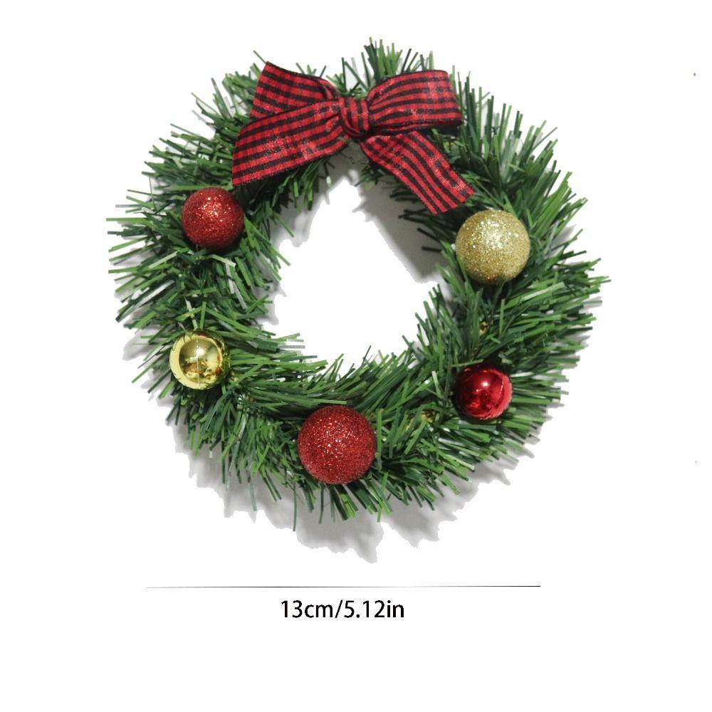 2pcs Exquisite Christmas Wreath Pendant Artificial Hanging Ornament Grid Bow Wreath Balcony