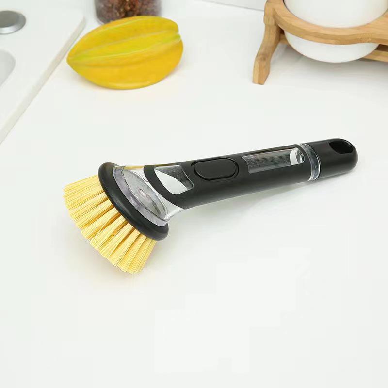 Automatic Liquid-Dispensing Long Handle Kitchen Cleaning Brush with Steel Wool