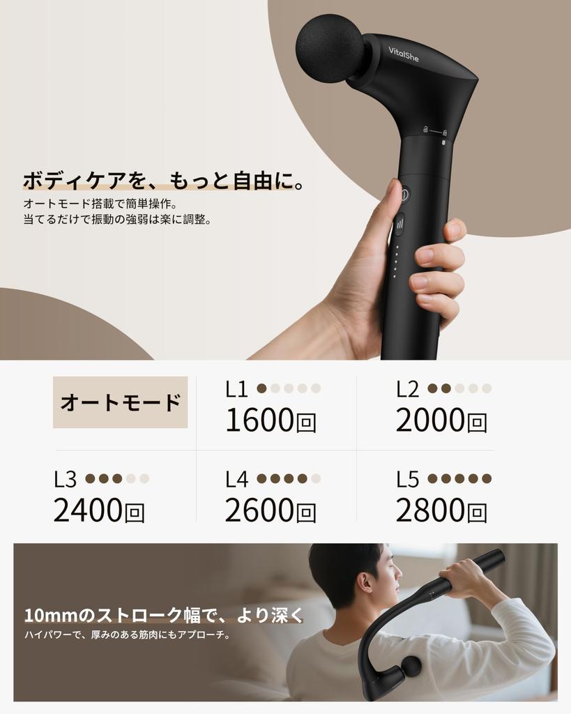Myofascial Release Gun Reaches the 10mm 5 Vibration Replaceable Up to 10 Hours of Continuous 4 Storage Bag Handy Gun for Total Body Perfect Vitalshe