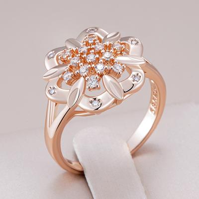 Unique Crystal Flower Ethnic Bride Rings For Women  Rose Gold Color With Natural Zircon Accessories Daily Jewelry