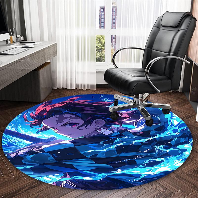 1pc Kamado Tanjiro Carpet, Round Rug, Comfortable, Suitable for Entryways, Living Rooms, Office, And Bedrooms, Christmas Decoration