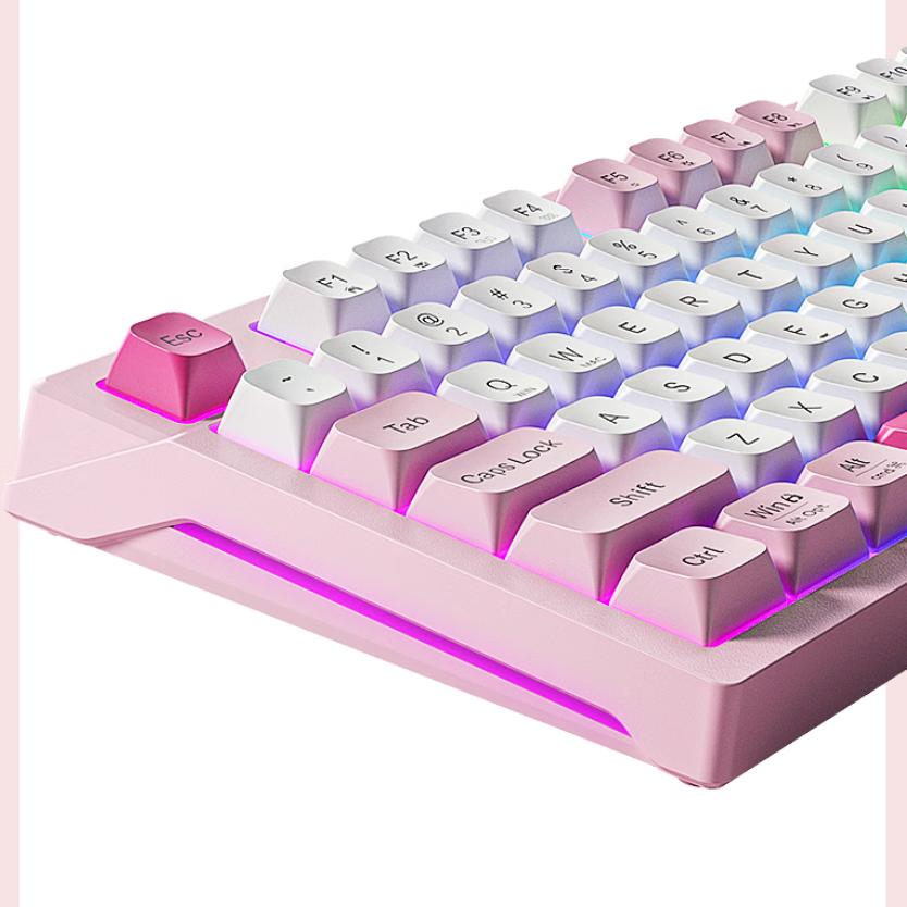HP K500F Mechanical Feel Wired Keyboard, Quiet Multifunctional Knob for Office, Pink, 98-Key Layout