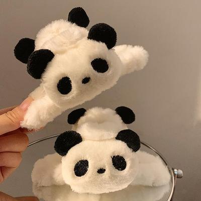Cute Plush Doll Panda Hair Claw Fashion Cartoon Korean Style Animal Shark Clip Large Size Winter Hair Clip Girls Daily Headwear