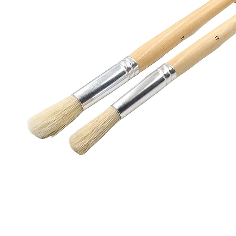 12Pcs Oil Brushes Round Head Pig Bristle Hair Acrylic Art Brushes Long Wood Rod Painting Brush Artist Supply