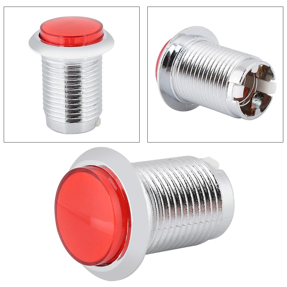 32mm Game Machine Small Round Plating Button Replacement With Light(Red)