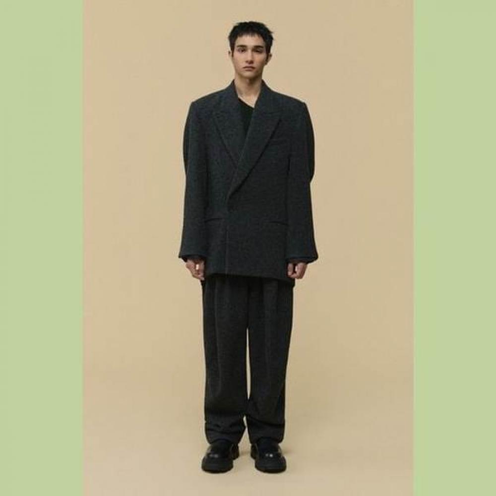 Customellow Gray Loose Fit Wool Falling Back Drape Jacket Cwjaw25991gyx