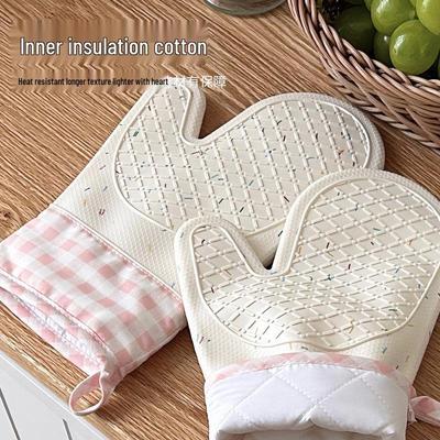 Silikon rutschfest hitzebeständig Mikrowelle Küche Handschuhe - Verbrühschutz Karomuster Design