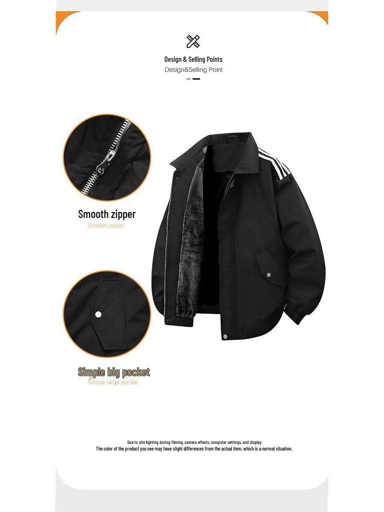 Men's Winter Trendy Thickened Lapel Workwear Coat - Loose Fit with Extra Velvet Lining.