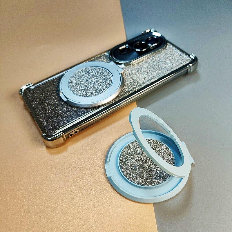 Folding Glitter Mobile Phone Case with 360° Rotating Stand and Adhesive Back