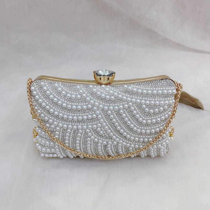 

New retro pearl bag women s cheongsam handbag beaded diamond dinner bag hand-held evening dress bag