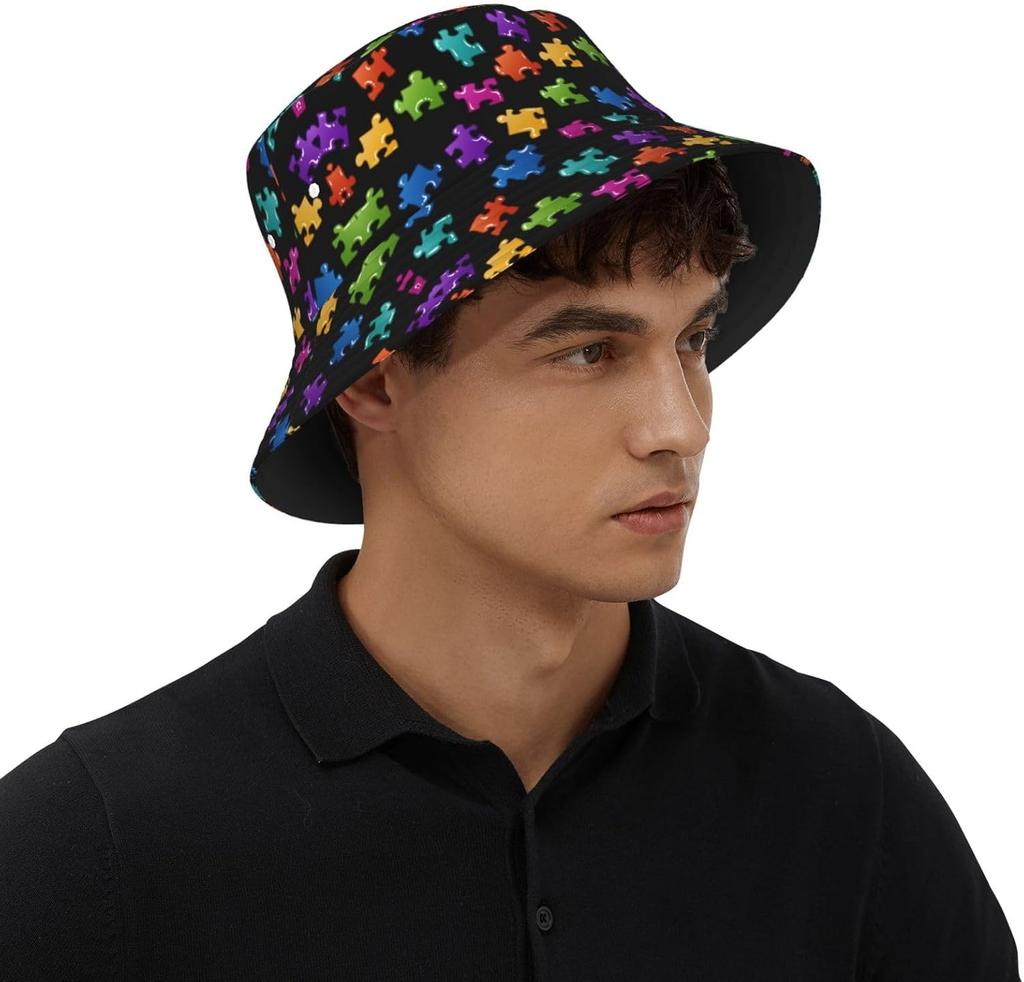 Autism Hats Funny Cute Autism Awareness Print Bucket Hat Summer Travel Beach Fisherman Hat For Women And Men 00003