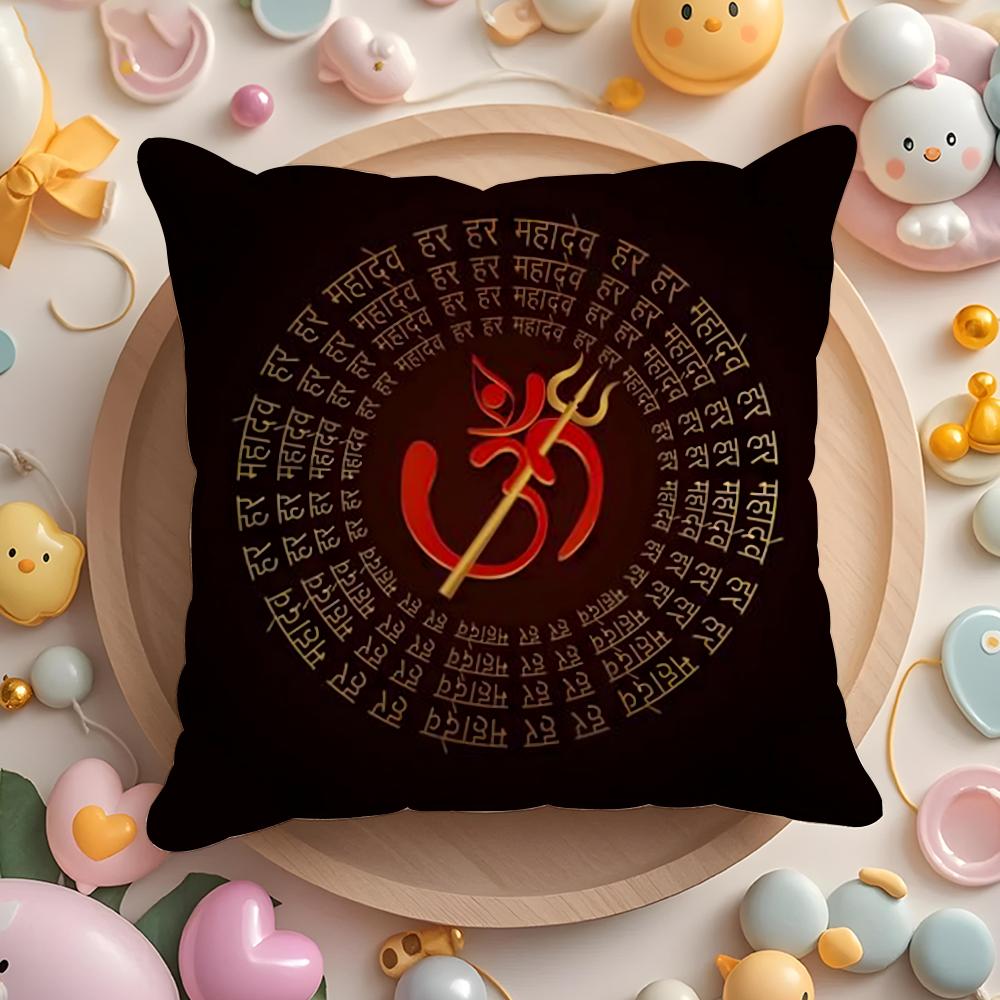 The S-Shiva T-Trident Pillow Case Soft Plush Fabric Double-Sided Printed Cushion Cover Warm Winter Sofa Pillow Case