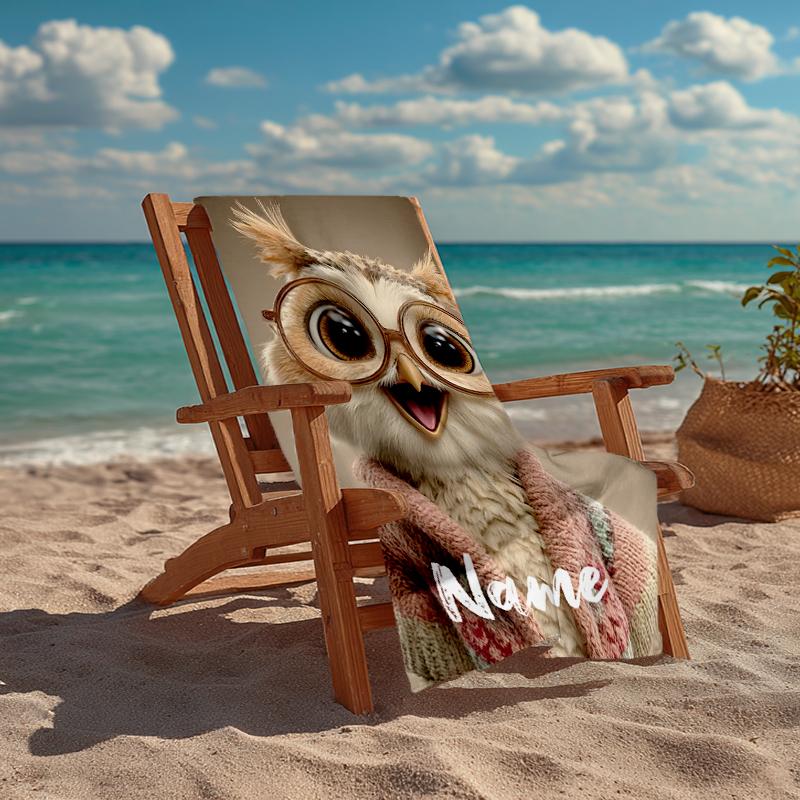Custom Name Ultra-Soft Beach Towel with Owl Theme,Ideal for Pool - Camping, Diving - Perfect Travel Essential, Vibrant Beach Towel.