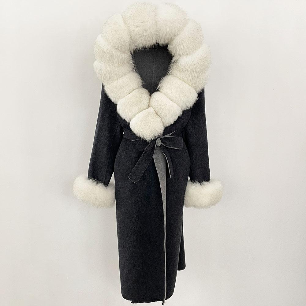 OFTBUY Autumn Winter Women Coat Real Natural Fox Fur Collar Hooded Double-faced Woolen Blends Jacket Thick Warm Casual Overwears