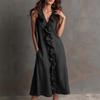 Spot women's clothing spring and summer new solid color sleeveless cotton and linen V-neck large pendulum ruffle edge dress
