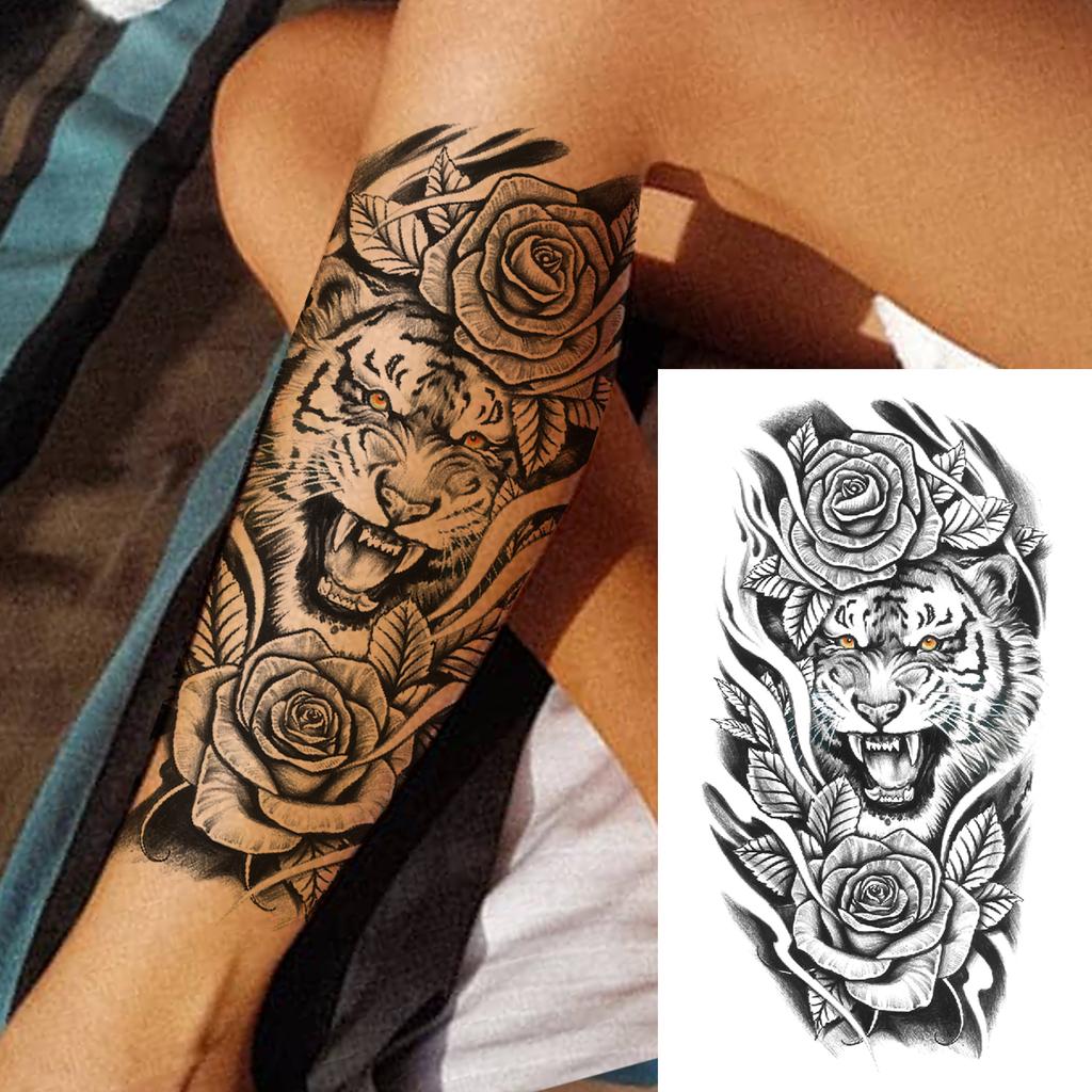 1 Sheet Snake Fox Tiger Skull Demon Temporary Tattoos For Men Adults Women Arm Forearm Fake Tattoo Sticker Sleeve Water Transfer