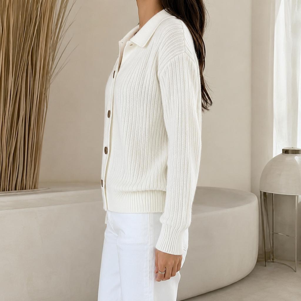 Women's Knit Cardigan with Collar for Fall Winter Layering Stylish Relaxed Open Front Sweater