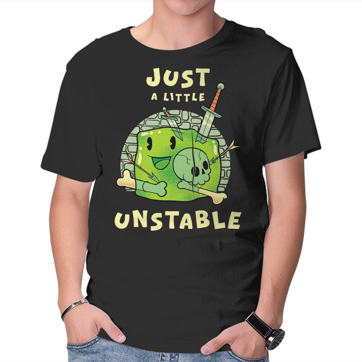 Unisex Crew Neck T-Shirt Just A Little Unstable Graphic Short Sleeve Casual Tee S