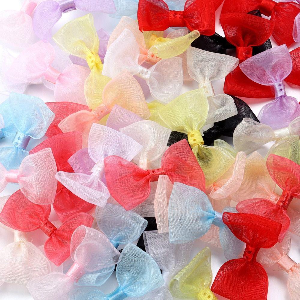 20PCS 2.5*5cm Size Colored Ribbon Bows Colored Small Size Gauze Ribbon Bows Handwork DIY Gauze Ribbon Sewing Craft Bow
