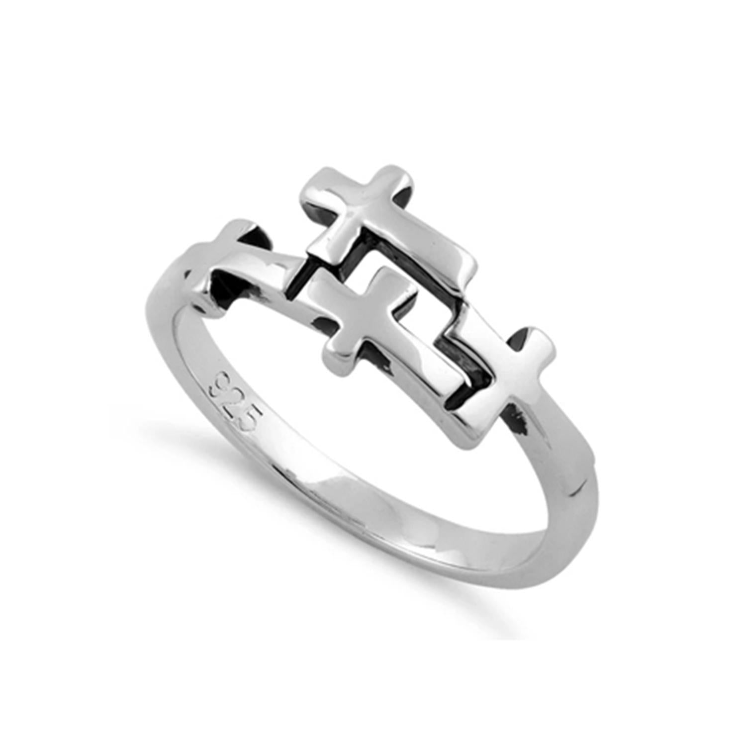 

925 Sterling Silver Double Cross Puzzle Women Ring 8.5 білий