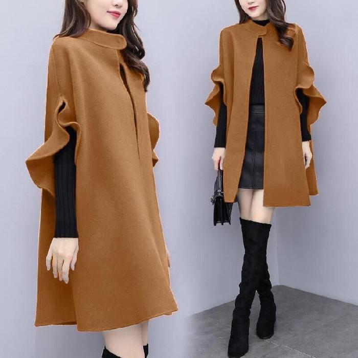 Cappotto da donna business casual in piedi ampio invernale di media lunghezza taglia forte giacca senza bottoni