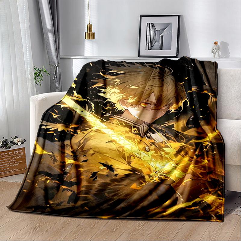 D-Demon Slayer Anime Blanket Sofa Office Nap Cover Blanket Kamado Nezuko Air Conditioning Blanket Soft and Warm