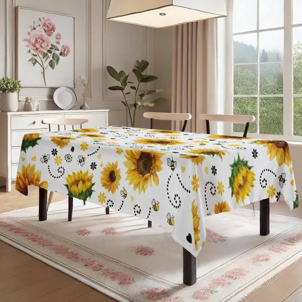 Sunflower Pattern Rectangle Table Cloth for Table Decor Kitchen Dining Waterproof Reusable Tablecloth for Tables Wedding Party