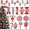 Wooden 37pcs/Set Red White Christmas Candy Lollipop Hanging Ornament, Tree Decoration Mint Candy Pendant, New Year Home Decor