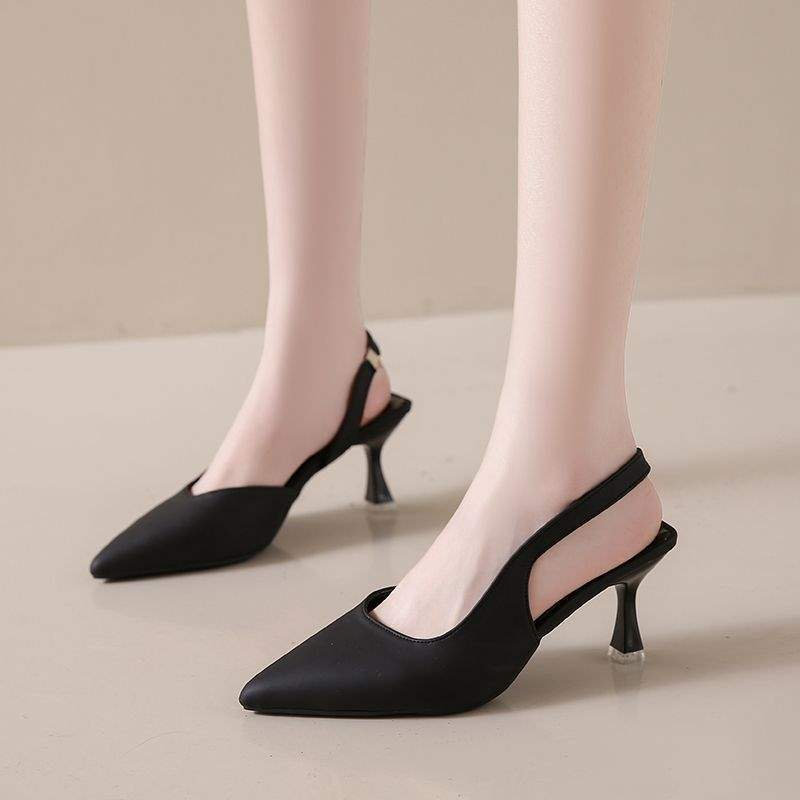 Beige pointed sandals women's summer 2025 new retro elegant temperament high heels with skirt fairy style single shoes