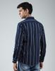 MONTE CARLO Mens Striped Navy Blue Collar Neck Full Sleeve Shirt