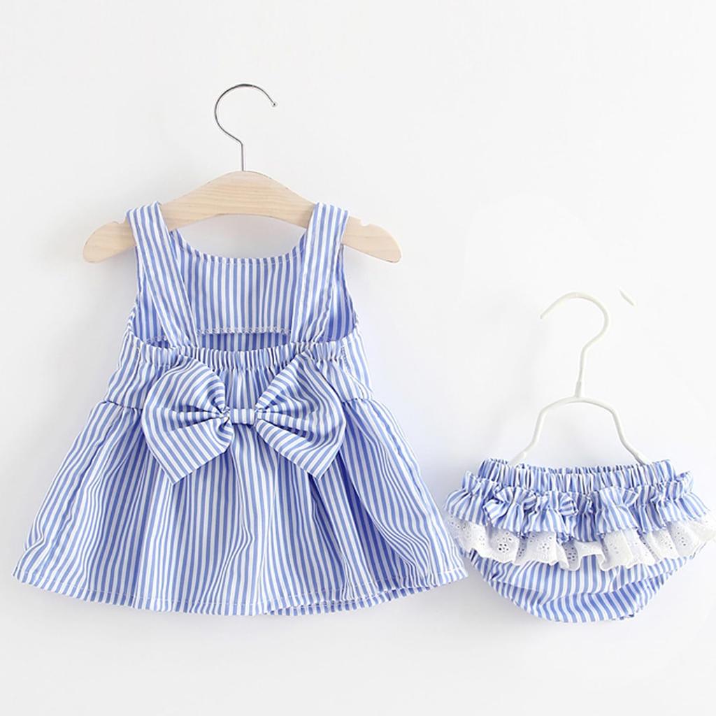 Babykleid mit niedlichem Flausch, perfekt für den Kindergartenbeginn, und Babyanzug mit Schleife und Streifenmuster 2 YY-Natuhi Mädchenhosen, Rock,