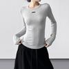 Women's Grey Round Neck Slim Fit Long T-Shirt - 2025 Autumn/Winter Collection