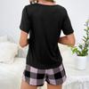 Women's Sleepwear French Two-piece Home Suit With A Short Sleeved Shirt And Checkered Pockets, Checkered Shorts Set
