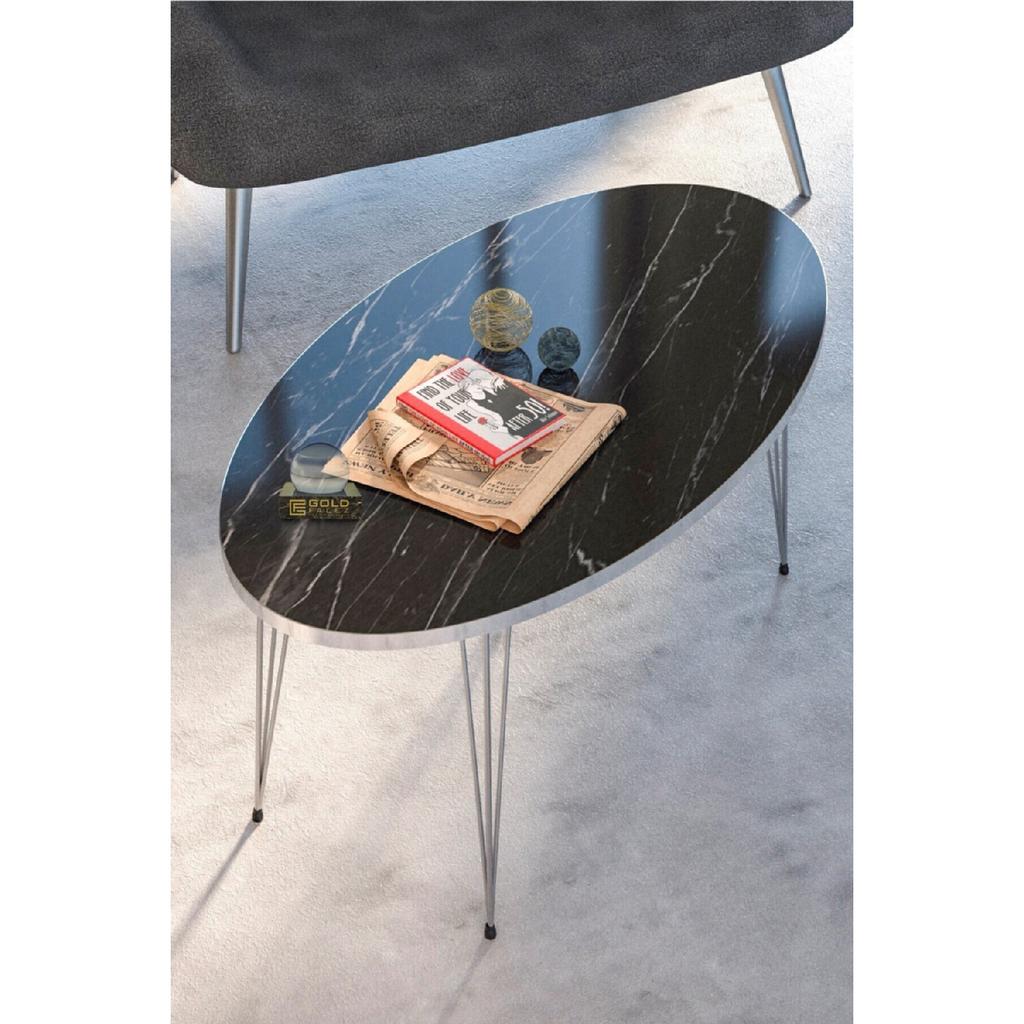 Coffee Table Ellipse Silver White Wire