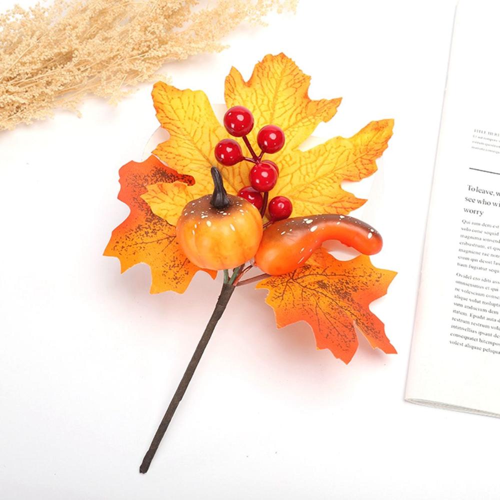 Home Autumn Decoration Christmas Fall Artificial Maple Leaves Berry Stem Faux Branches Fake Pumpkin