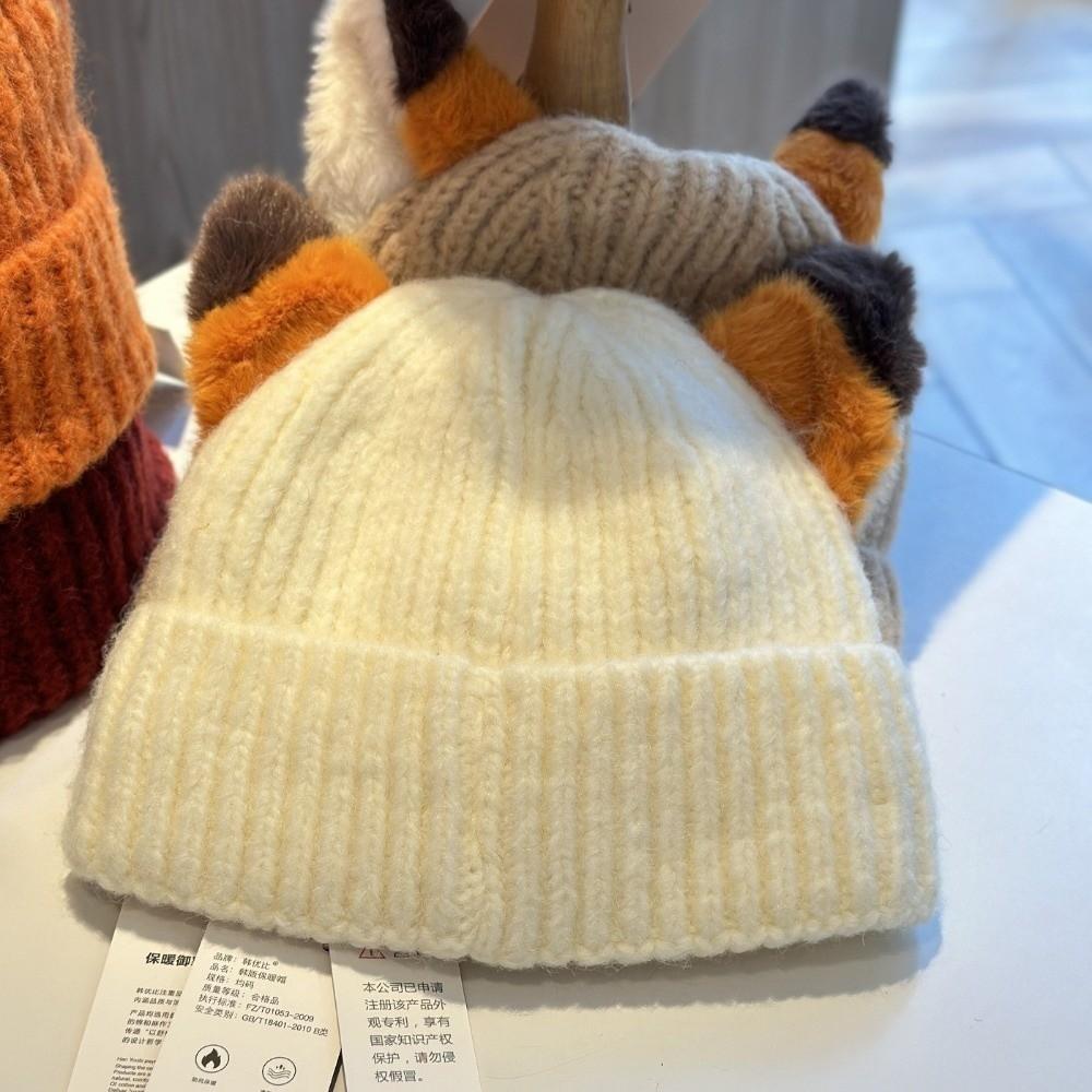 Cartoon Design Pullover Hats Thickened Winter Beanies Y2K Fox Ears Beanies  for Women and Men