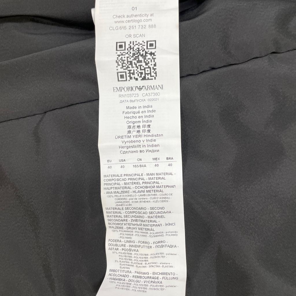 EMPORIO ARMANI BNB04P B2P20 Black Leather Switch Rider's Stand Jacket Jacket 40 blackUsed